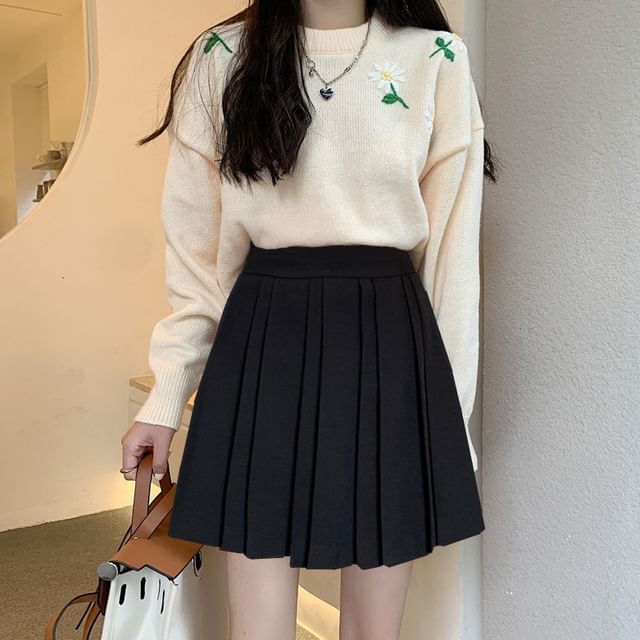 High Waist Plain Pleated Mini A-Line Skirt