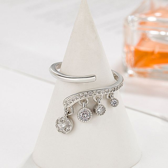Forainer-Rhinestone Fringed Alloy Open Ring