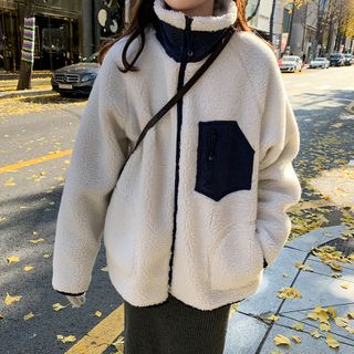 colour block faux shearling jacket