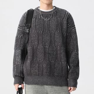 Nataro-Crew Neck Melange Cable Knit Sweater