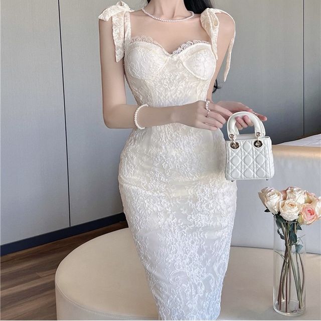 Morning Glory TieShoulder Lace Bodycon Dress YesStyle