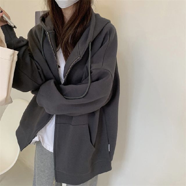 Cossita-Plain Zip Hoodie