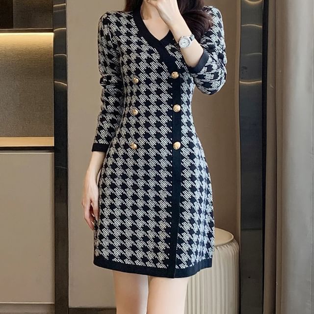 sachin and babi light blue dress kate spade | Dresses | Kate Spade Gold Houndstooth Cocktail Dress Size 8 main image 0