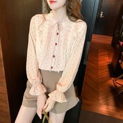 Nashe - Tie-Neck Ruffle Trim Dotted Blouse