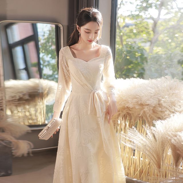 knee length dresses for ladies Long 3/4 Sleeve Mother of The Bride Lace Dress