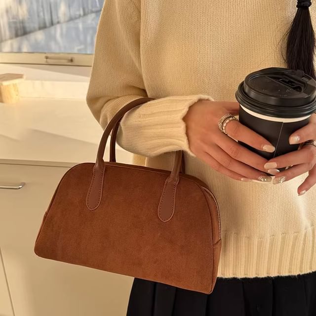 Indenis-Faux Suede Bowler Bag