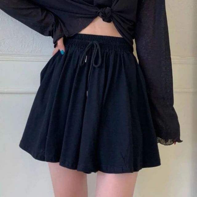 Sisyphi-High Waist Plain Mini A-Line Skort