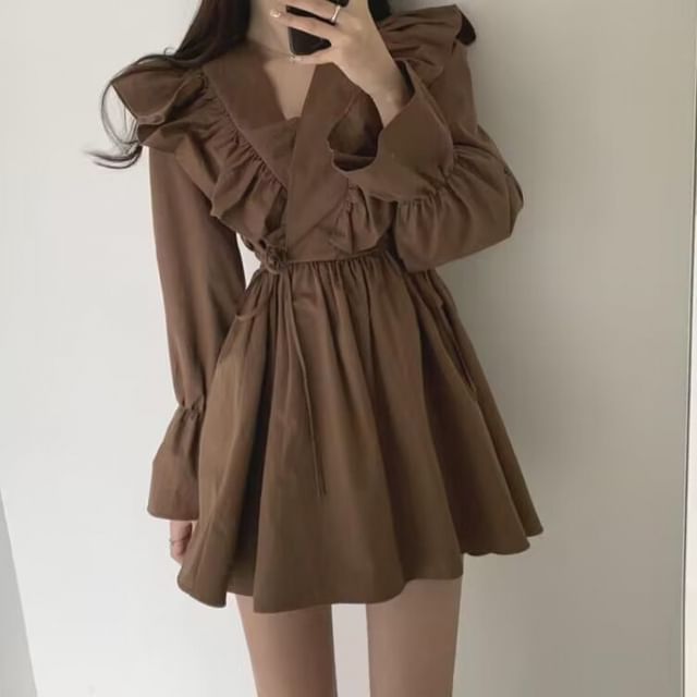 brown long sleeve ruffle dress Convertible Slip Dress in Black (available in XL)  Hill x Sarah