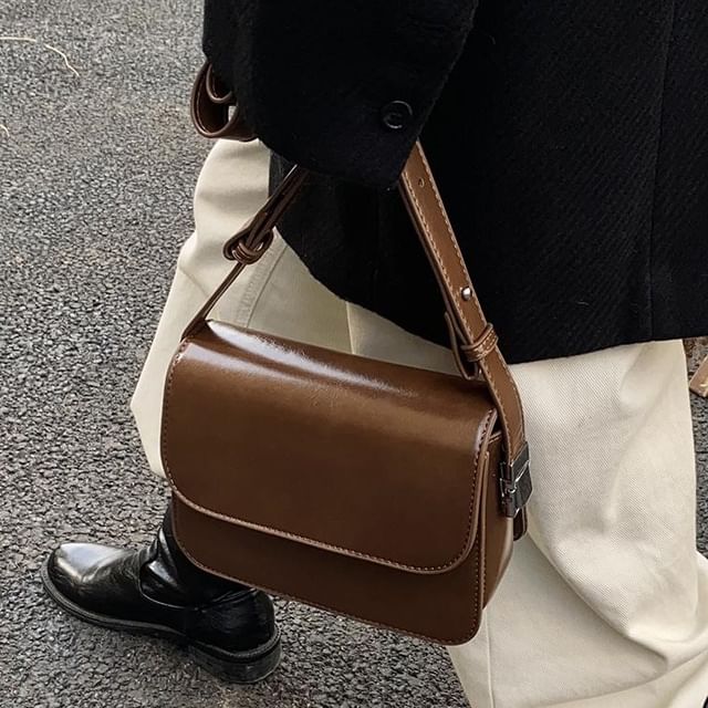 Basaran-Faux Leather Flap Crossbody Bag