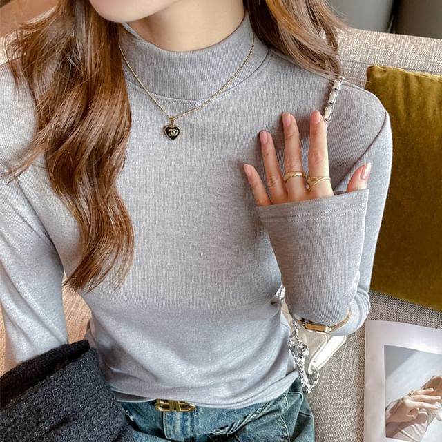 Weelop-Long Sleeve Turtleneck Ribbed Slim Fit Tee