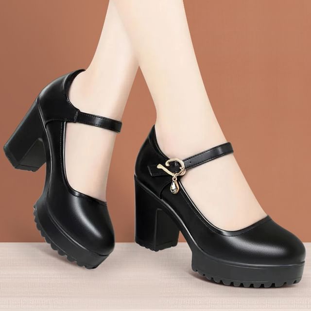 Freesia-High Heel Plain Mary Jane Pumps