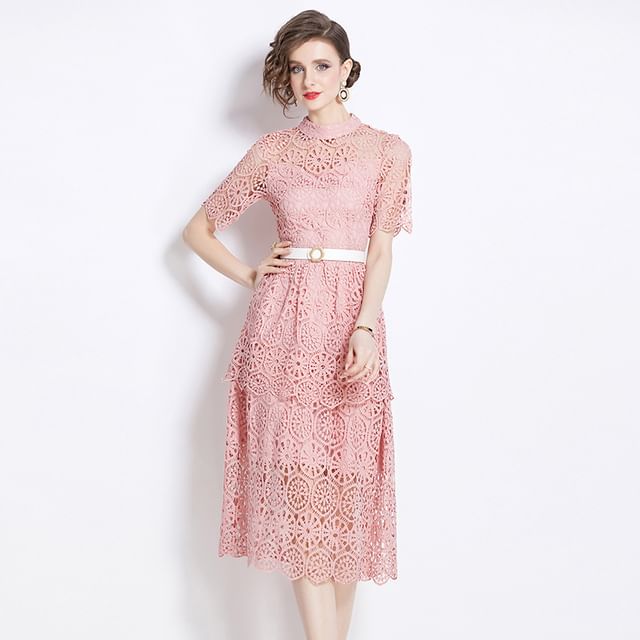 burberry lace maxi dress Burberry Lace Long Sleeve Midi Dress (White/Purple) – The Closet New York main image 1