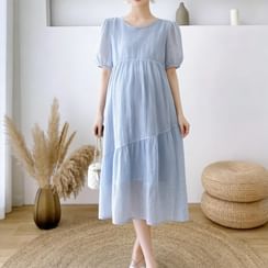 Vestito Premaman Happy Mama - Abito Svasato Con Scollatura Quadrata E Maniche Corte - Comodo Ed Elegante - Foto 3