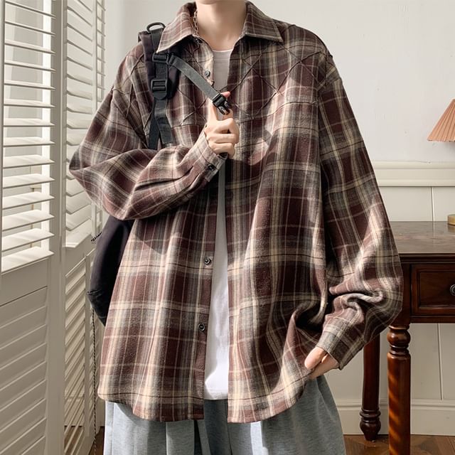 Wolfkane-Long Sleeve Collared Plaid Button Up Shirt