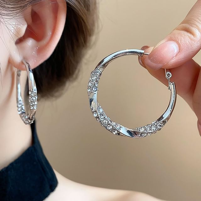 Gemsha-Rhinestone Alloy Hoop Earrings