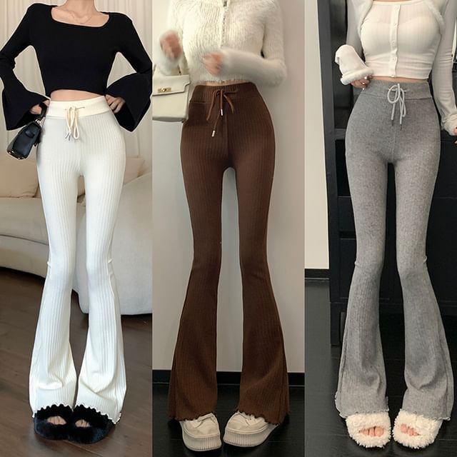 Magma-High Waist Ribbed Knit Bootcut Pants