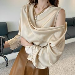 DABAGIRL - Draped Satin Overlay Blouse DABAGIRL - Draped Satin Overlay Blouse