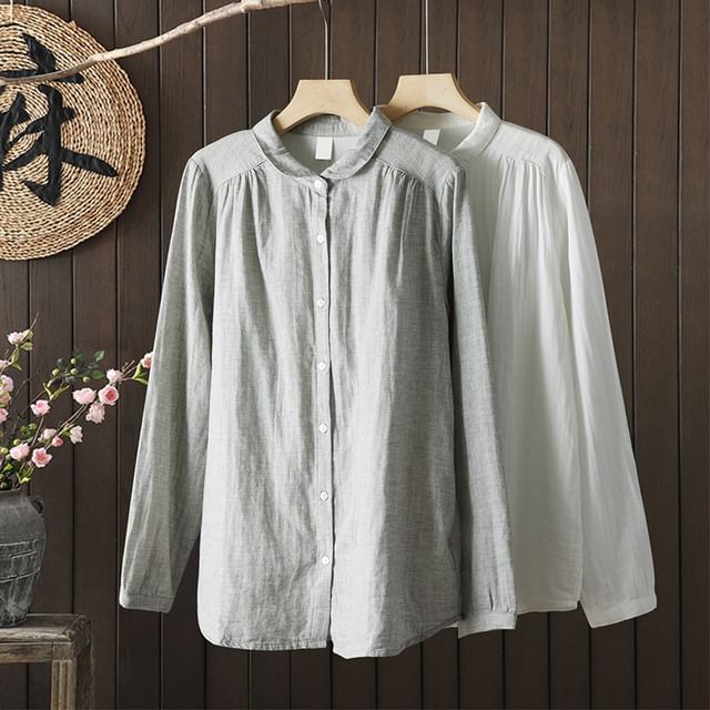 Supernova-Long Sleeve Collared Plain Shirt