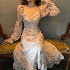 Pippa Pyne - 长袖碎花A字雪纺连衣中裙 Pippa Pyne - 长袖碎花A字雪纺连衣中裙