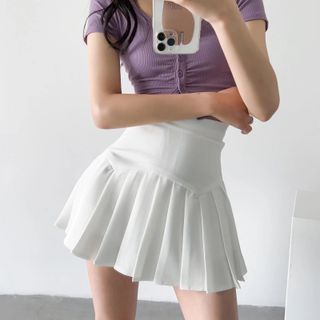 Flotto High Waist Plain Mini Pleated Skirt