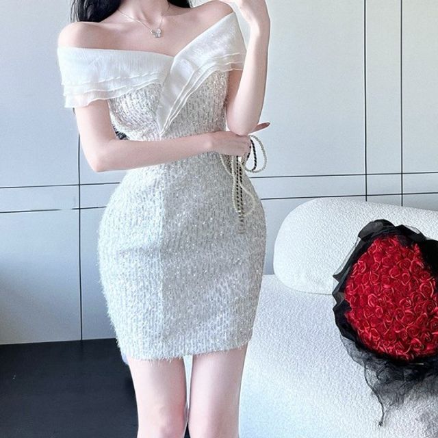 slim fit dress slacks Ladivine KV1090 Elegant A-Line Mini Dress Blue / XL