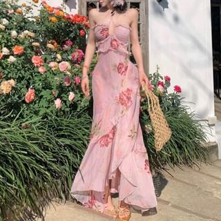 Girls Supply Halter Floral Ruffle Maxi Sundress Sale