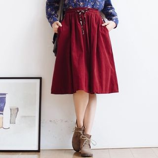 Forest Girl - Drawstring A-Line Corduroy Skirt | YesStyle