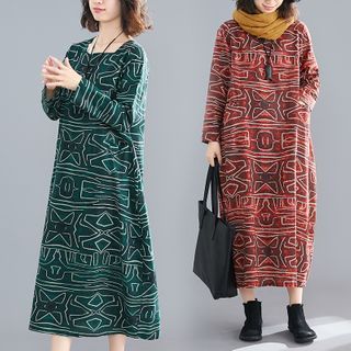 green patterned midi dress