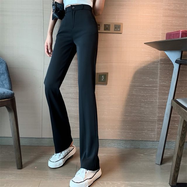 Yako-High-Waist Plain Pants