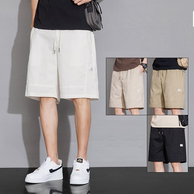 Lefitt-Drawstring Waist Wide Leg Cargo Shorts