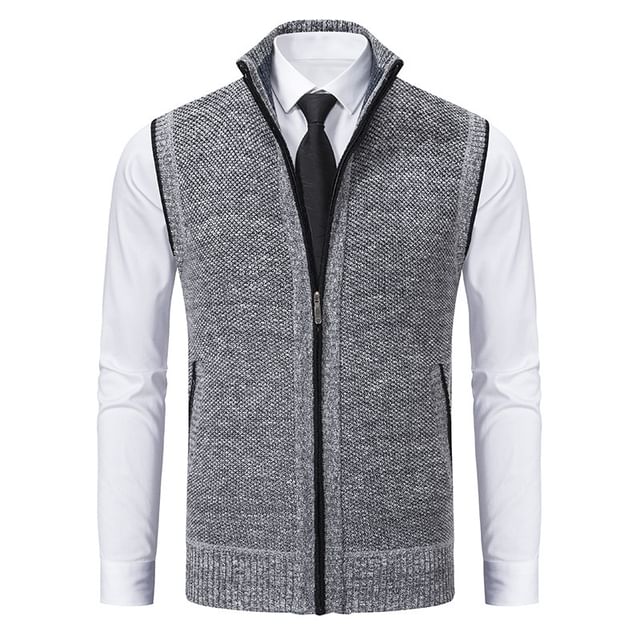 YIKES-Stand Collar Contrast Collar Zip Sweater Vest