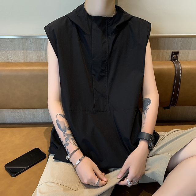 Whyessa-Plain Hooded Tank Top