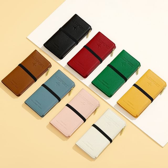 tablarosa-PVC Panel Faux Leather Passport Holder