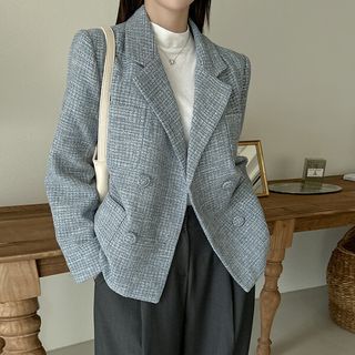 Seoul Fashion - PLUS SIZE Double-Breasted Tweed Blazer | YesStyle