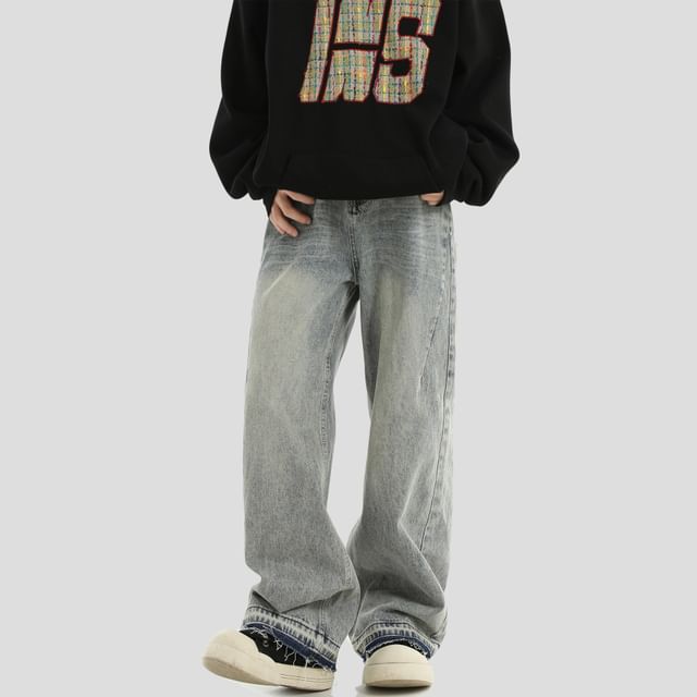 INStudio-High Waist Washed Wide Leg Jeans