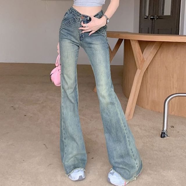 Rosesand-Mid Rise Washed Flared Jeans
