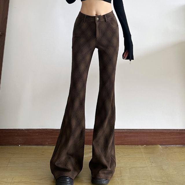 GAGAO - High Waist Diamond Print Flared Pants | YesStyle