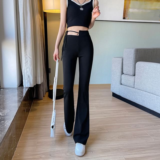 Dragan Pulse-Cutout Waist Plain Flared Dress Pants