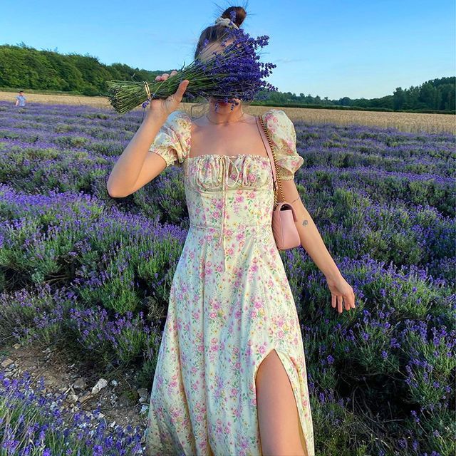 Dalipok - Puff-Sleeve Floral Midi Corset Dress | YesStyle