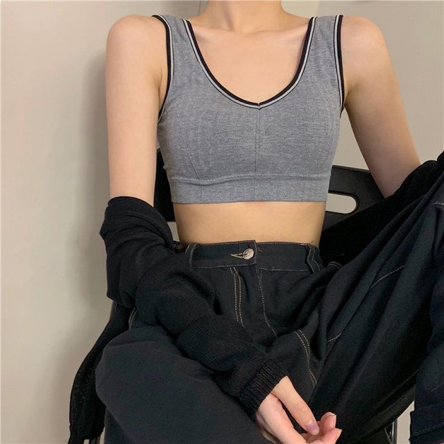 Moon City-Contrast Trim Crop Tank Top