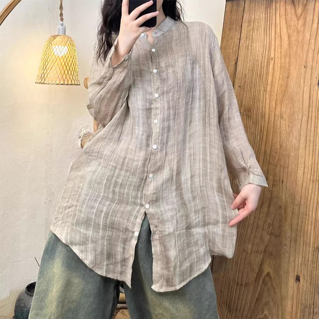 PANDAGO-Striped Button-Up Shirt