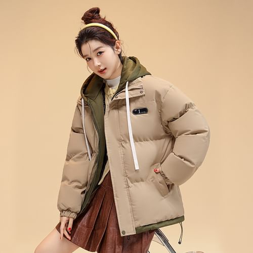 トップス nude vintage 2way Puffy Jacket Acoustic Rain - Mock Two-Piece Two-Tone Padded Hooded Drawstring