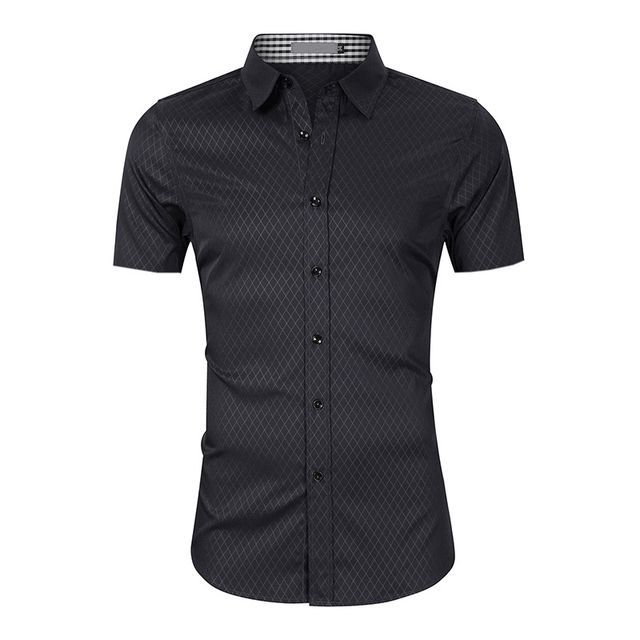 Double White-Short-Sleeve Plaid Trim Shirt