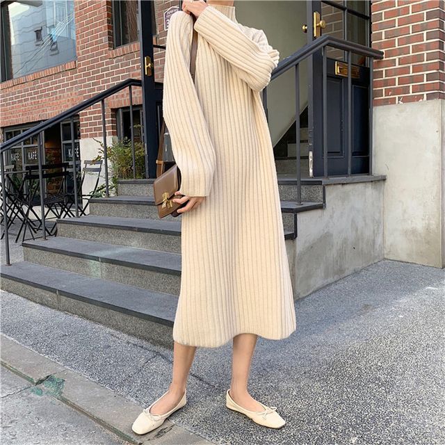 knit ribbed dress Baltic Born Womens Dana Ribbed Midi Dress | Brown main image 1