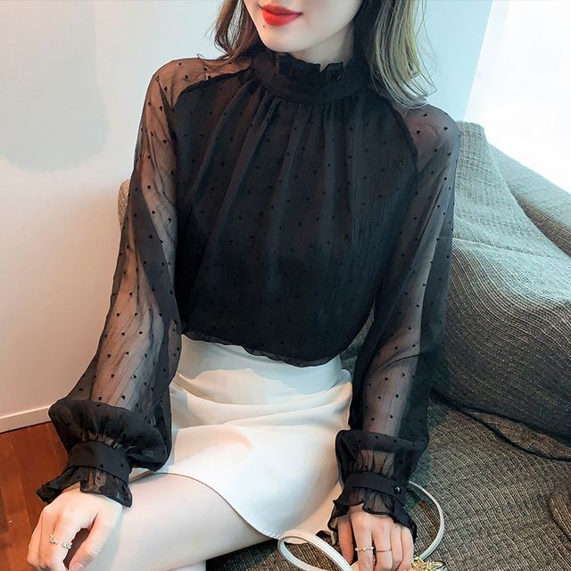 Dragan Pulse-Puff-Sleeve Dotted Blouse