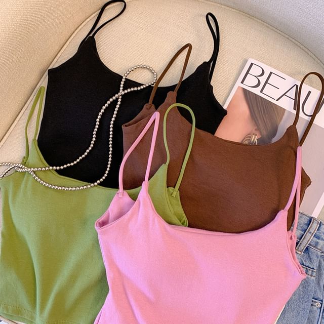 camikiss-Plain Open Back Camisole Top
