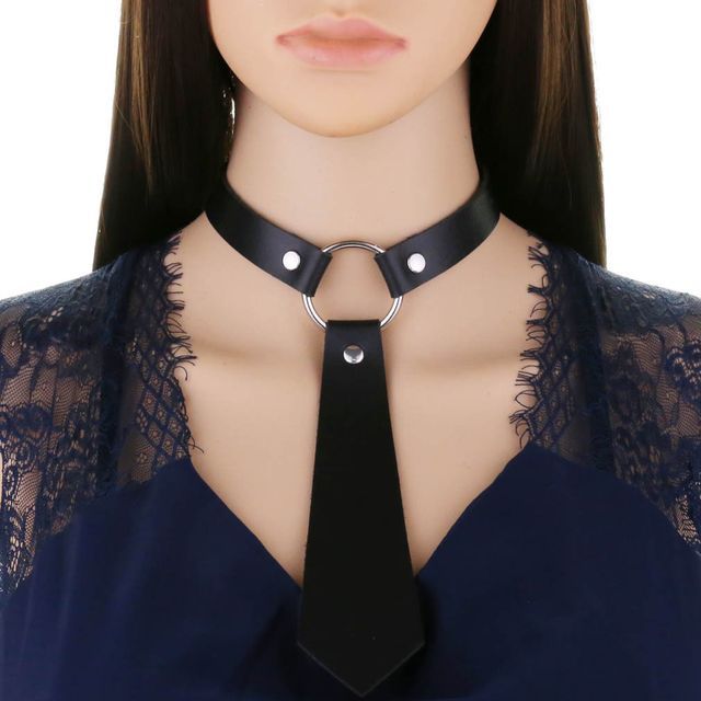 SURELIN-Neck Tie Faux Leather Choker