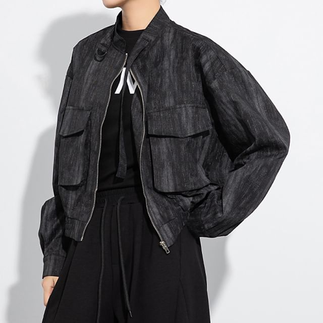KUMI-Stand Collar Tie Dye Zip Cargo Jacket