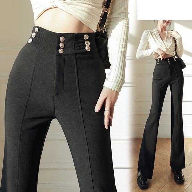 Halos High Waist Plain Bootcut Pants YesStyle