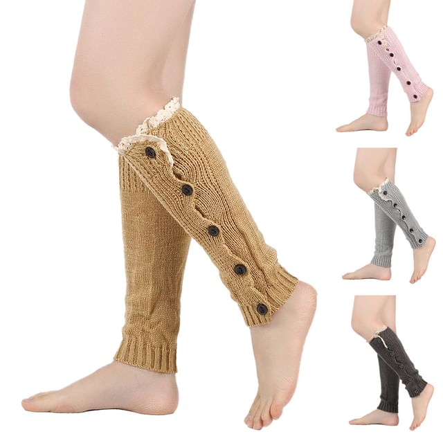 Kinoxslone-Frill Button Knit Leg Warmers